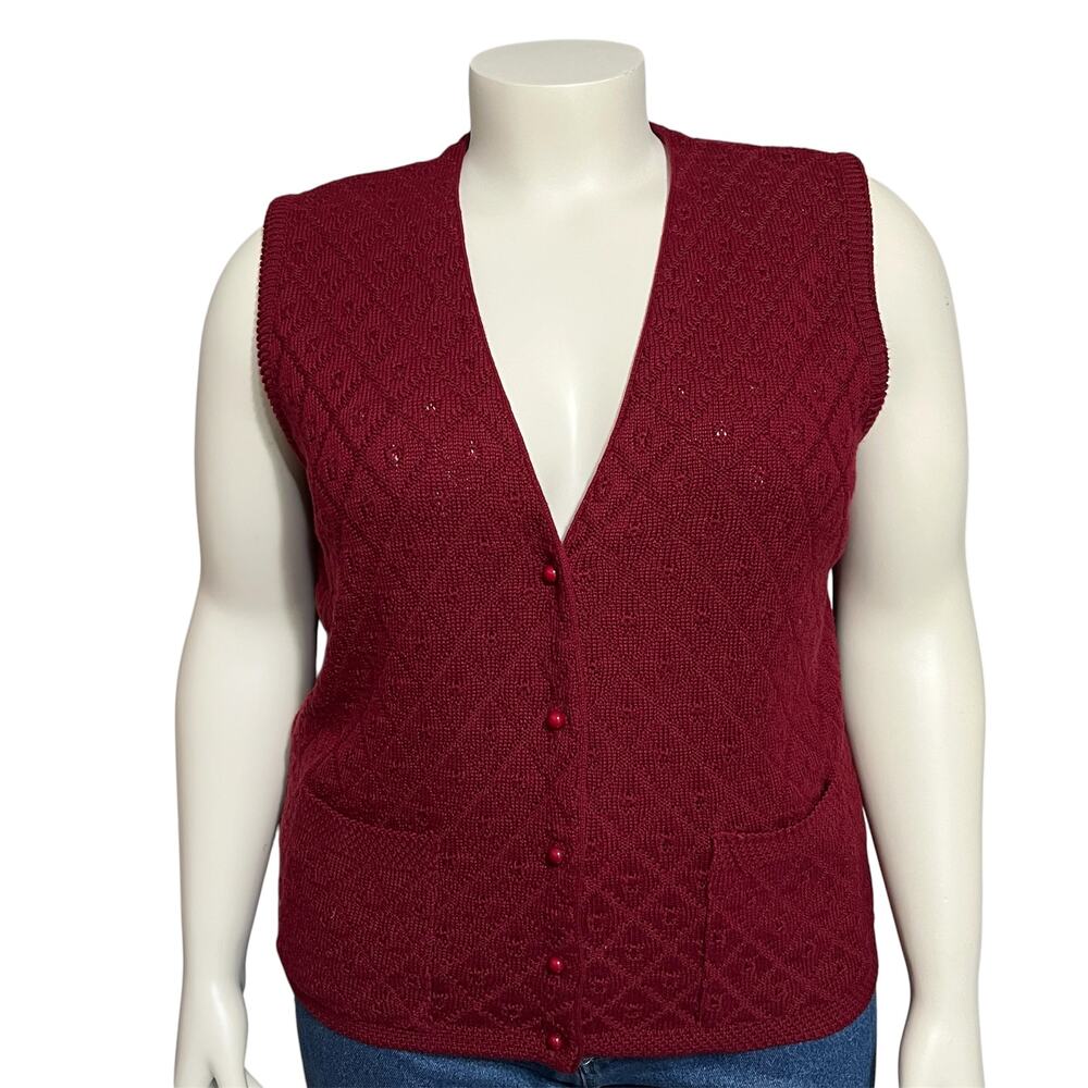 💫Women’s Sweater Sleeveless Vest Sz-XL Maroon Cotton